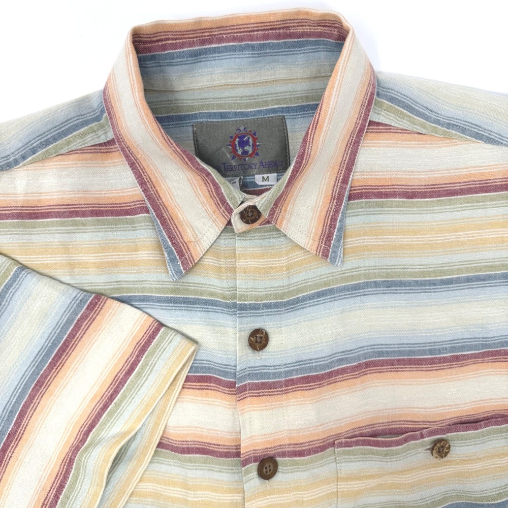 The Territory Ahead Mens Medium Linen Cotton Short Sleeve Button Up Shirt